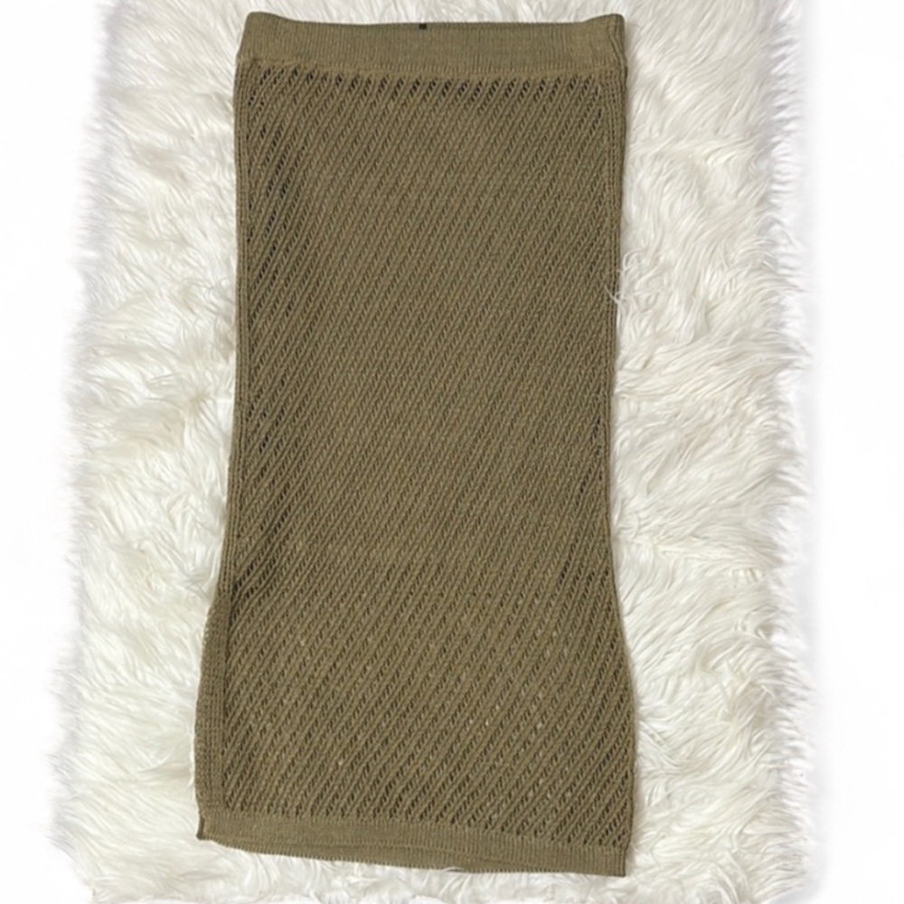 DKNY Green See Through Sweater Crochet Midi Skirt Size XS
